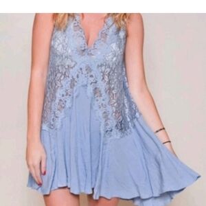 Blue Lace Sleeveless Dress
